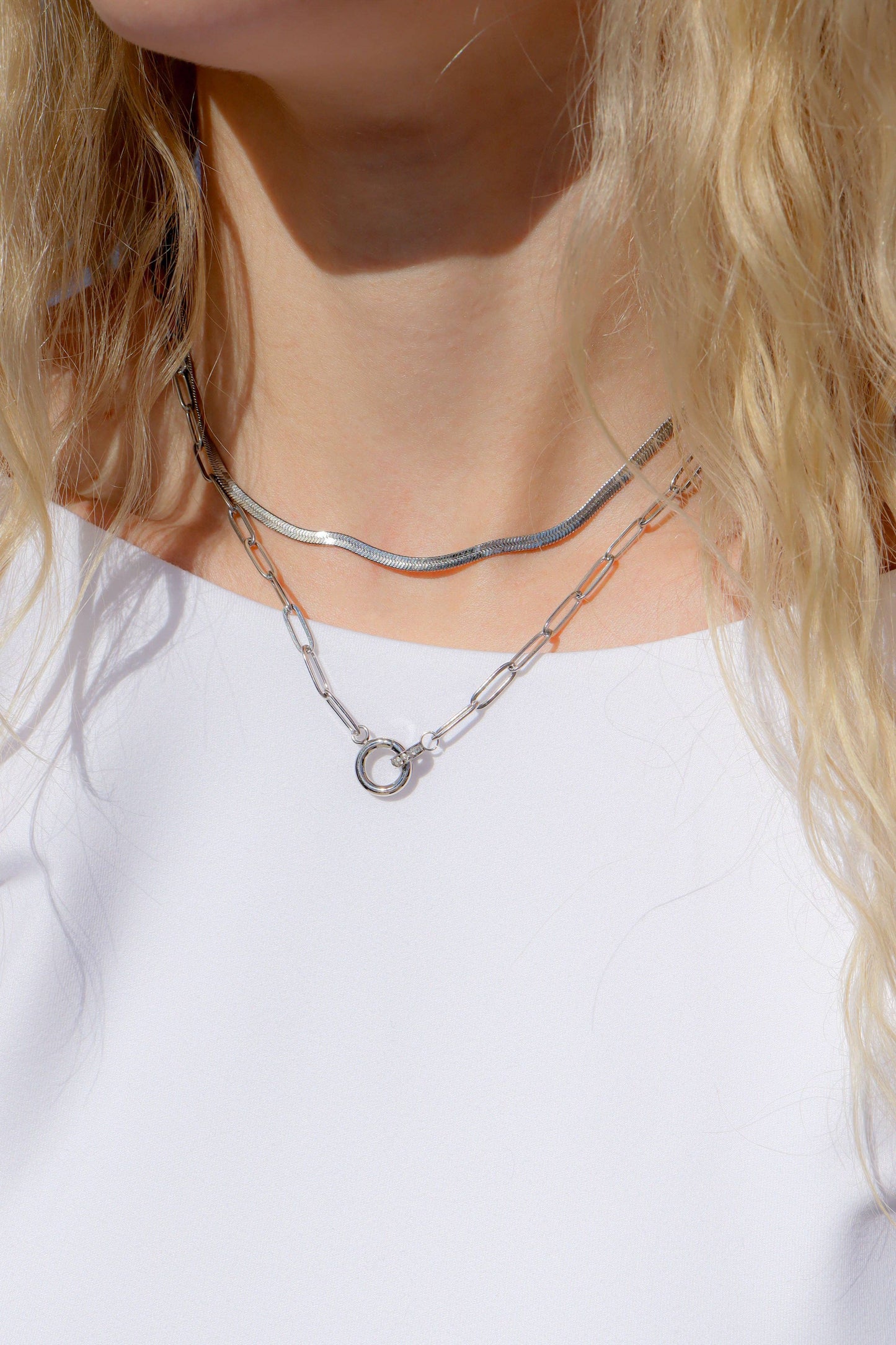 Silver Rhinestone Charm Holder Necklace Modern Elegance