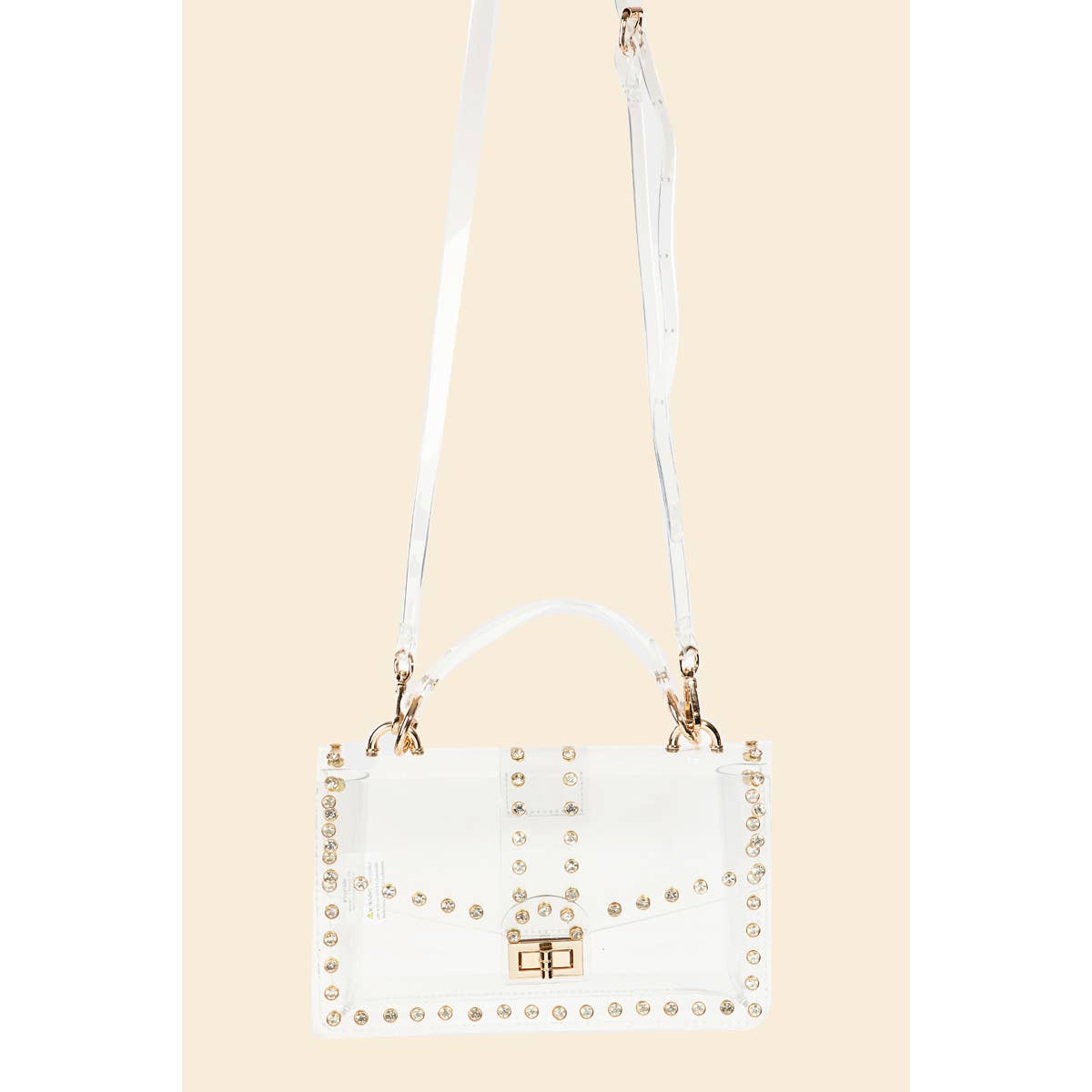 Out Loud Gold and Clear Rhinestone Trim Stadium Bag 9x6x2