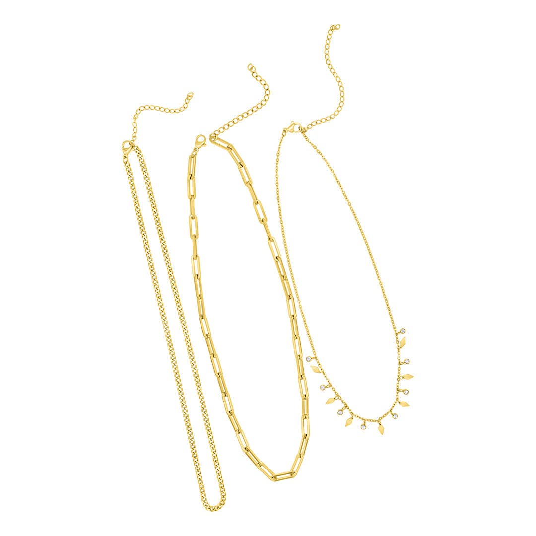 Assemblage 14K Gold Dangle Diamond Chain Necklace Set