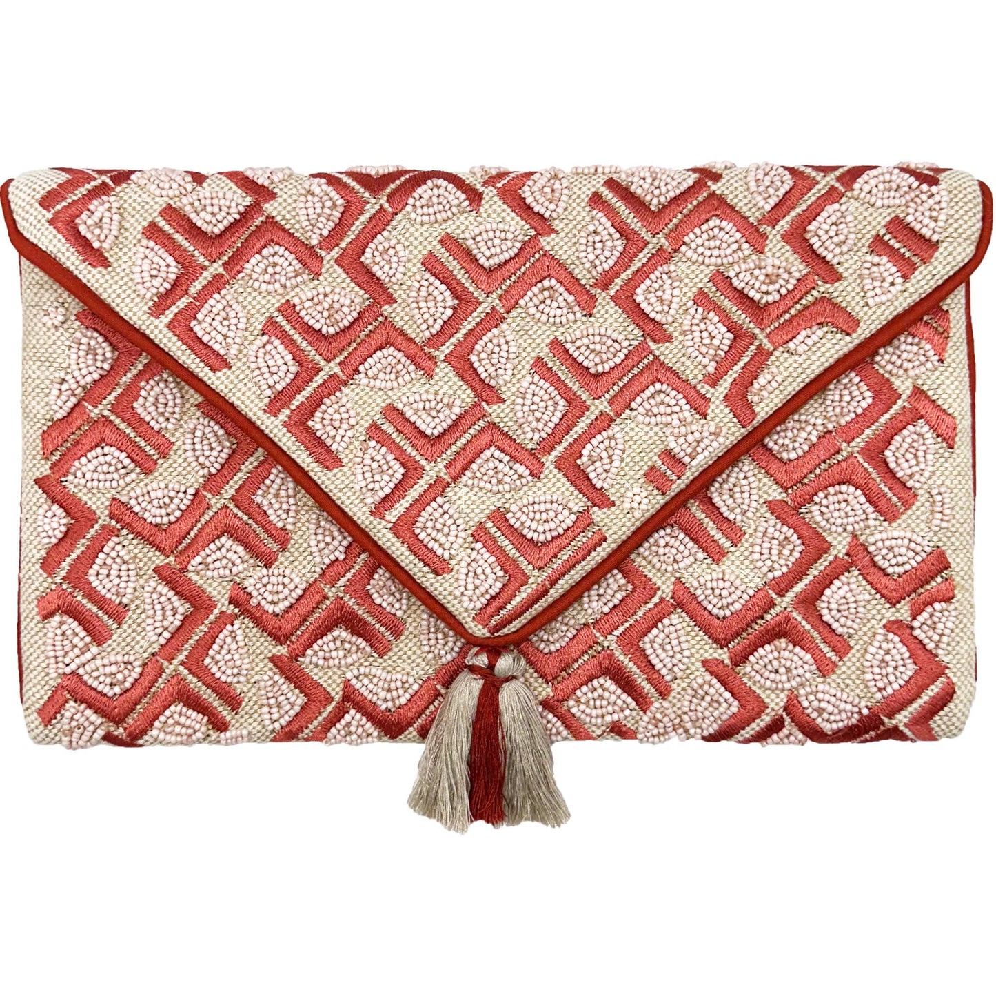 Keep it Sweet Coral Clutch with Intricate Beading Design