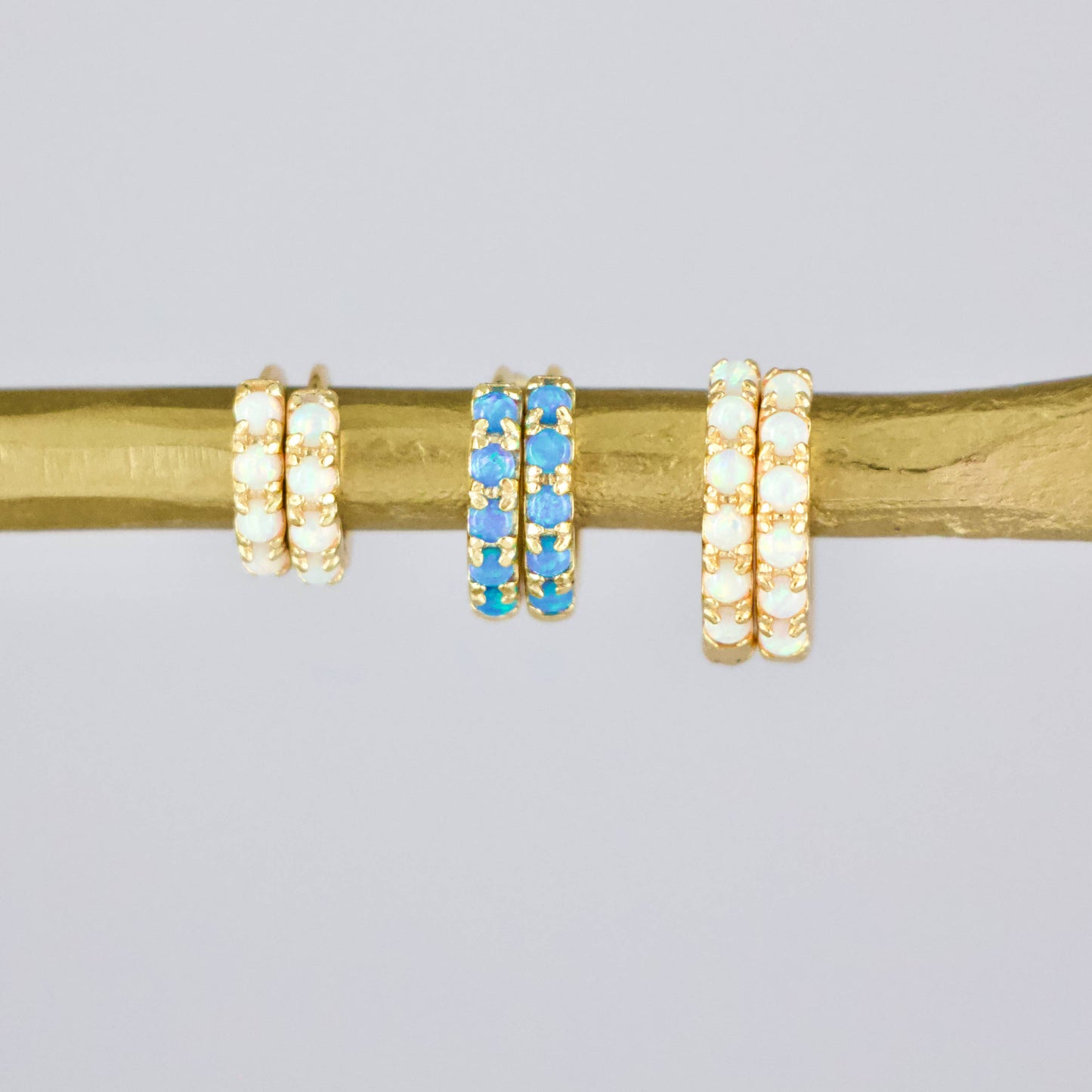 Whimsical Blue Opal Huggie Hoop Earrings Hypoallergenic Style