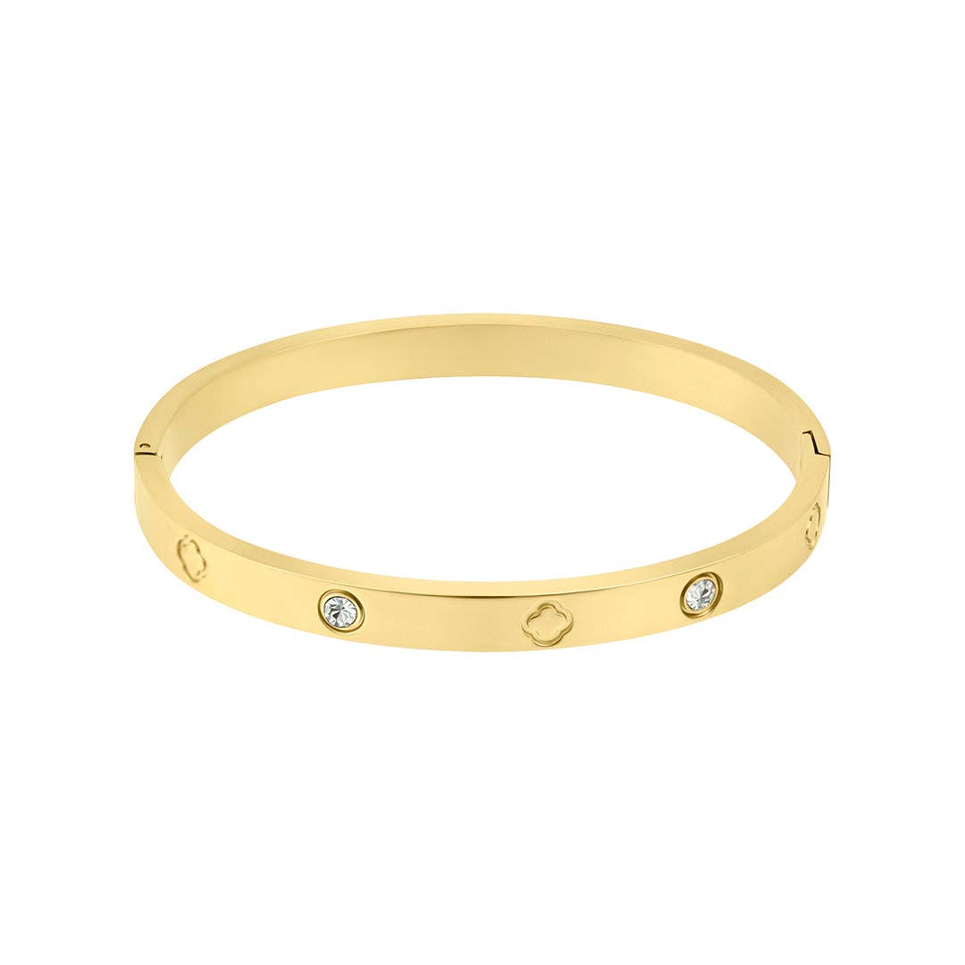 Feeling Lucky 14K Gold and CZ Clover Bangle Bracelet