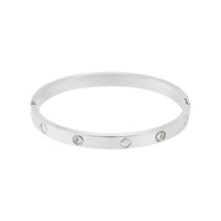 Feeling Lucky CZ and Clover Silver Bangle for Every Day