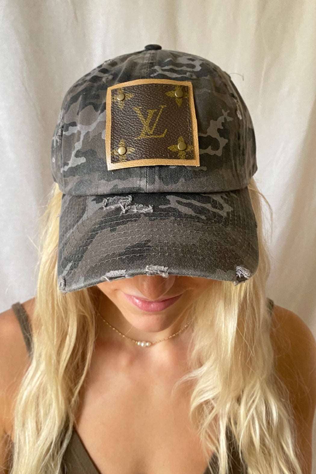 Upcycled Designer Baseball Cap with Louis Vuitton Patch