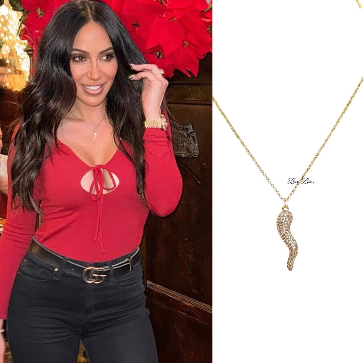 Gia Large Pave Italian Horn Cornicello Necklace in Silver