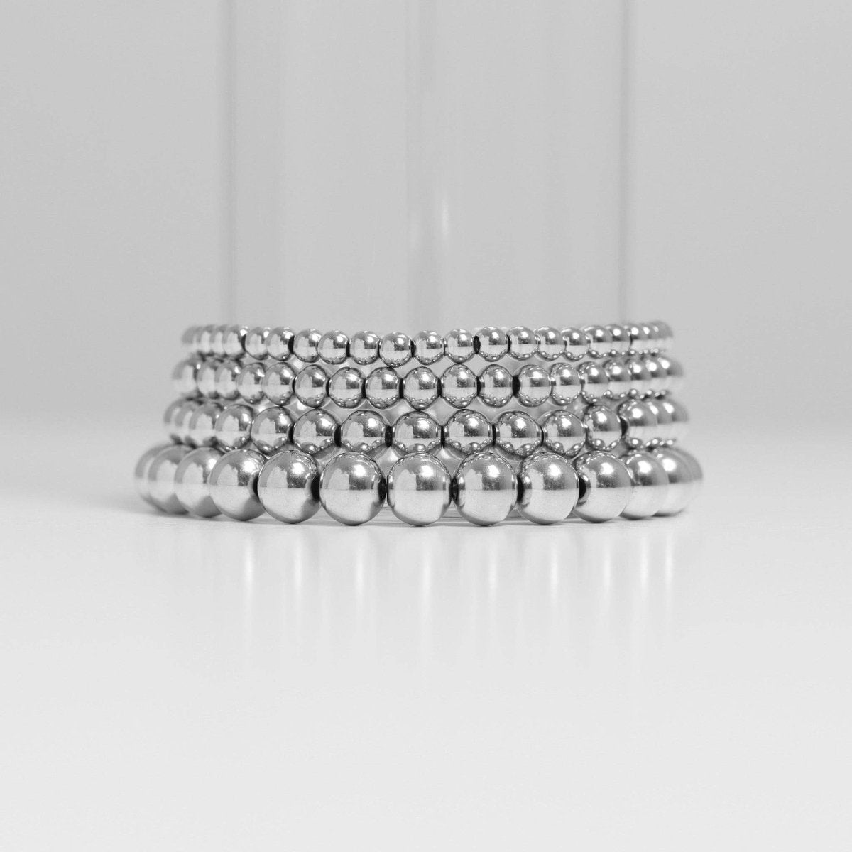 8mm Silver Bead Stretch Bracelet
