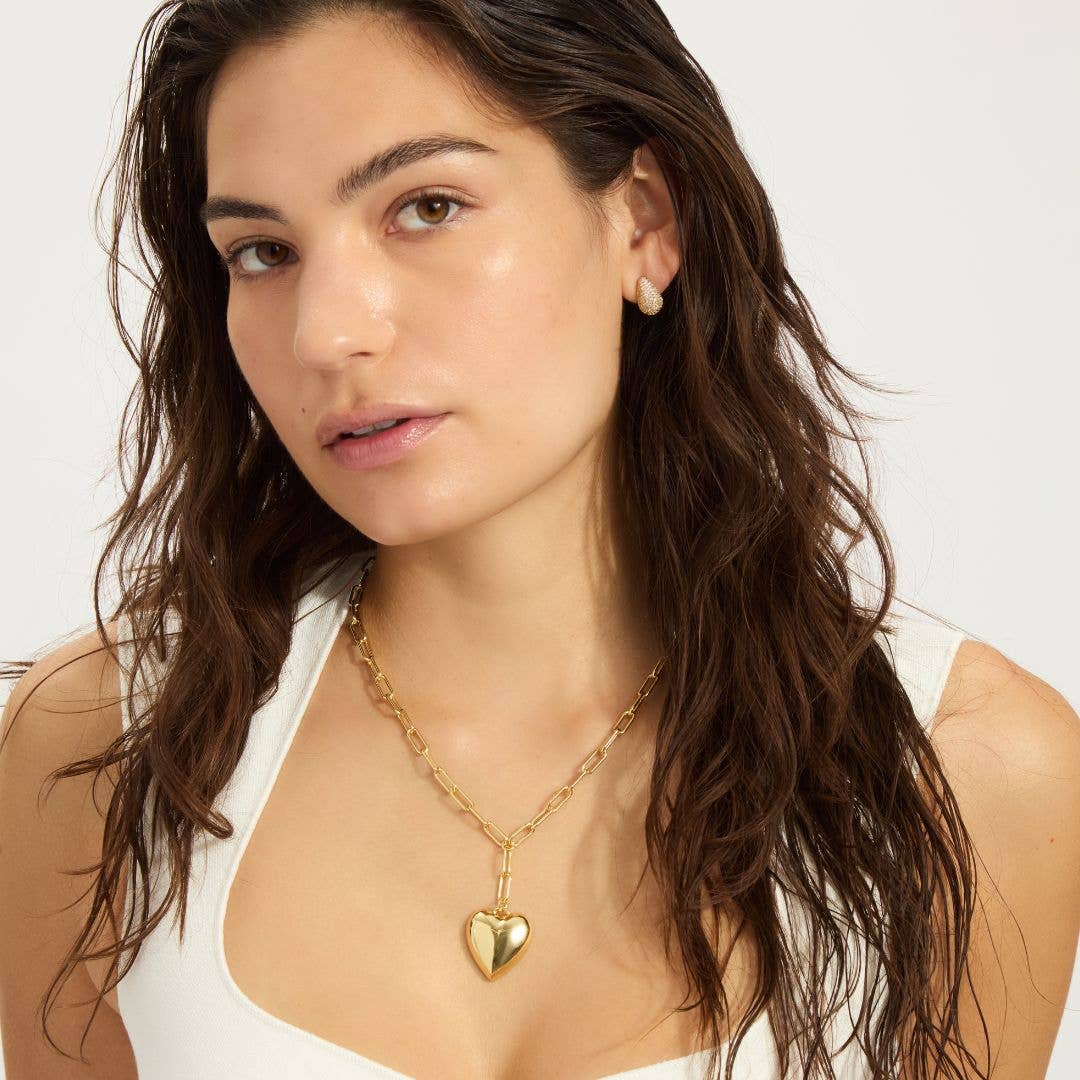 Head Over Heels 14K Gold Oversized Puffy Heart Necklace