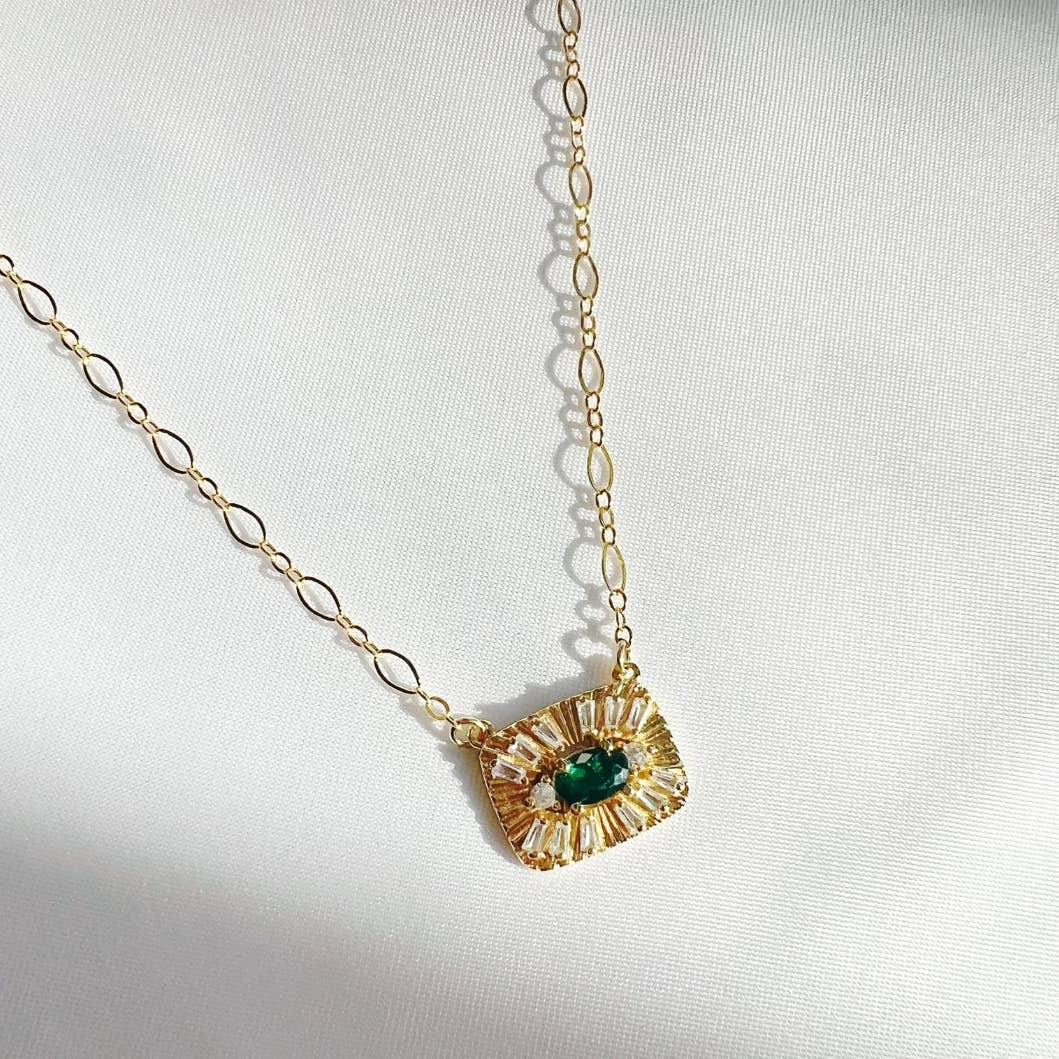 Gold and Jade Evil Eye Pendant Necklace