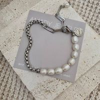 Lakeside Pearl And Adjustable Silver Box Chain Bracelet