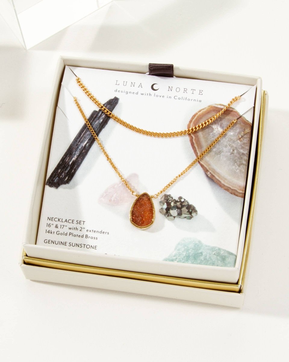 Layered Gemstone Necklace Set - Sunstone
