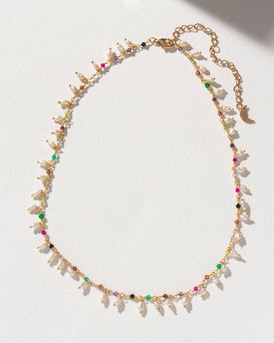 Lily of the Valley Collar Necklace - Genuine Multistone & Pe