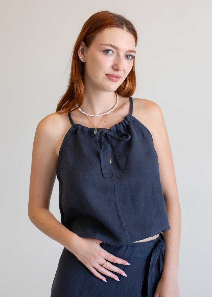 Linen Halter Tank Midnight