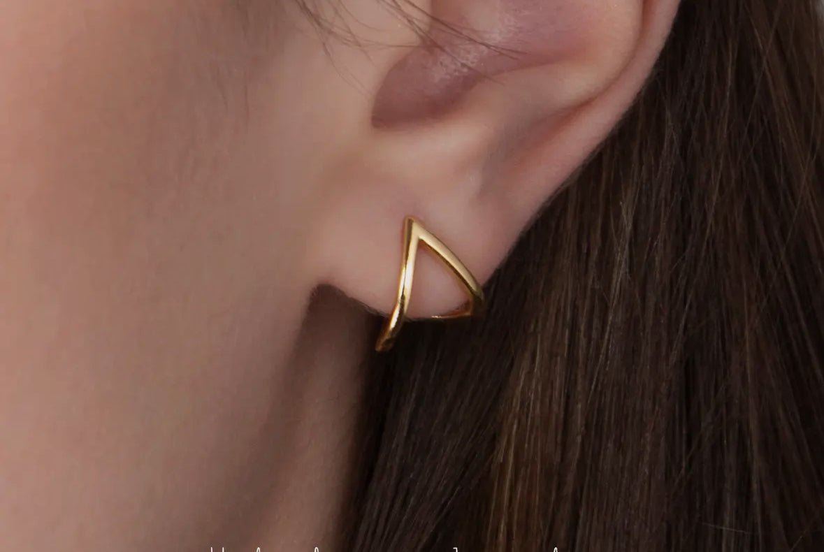 Love Triangle Ear Jacket Stud Earrings in 18K Gold or Silver