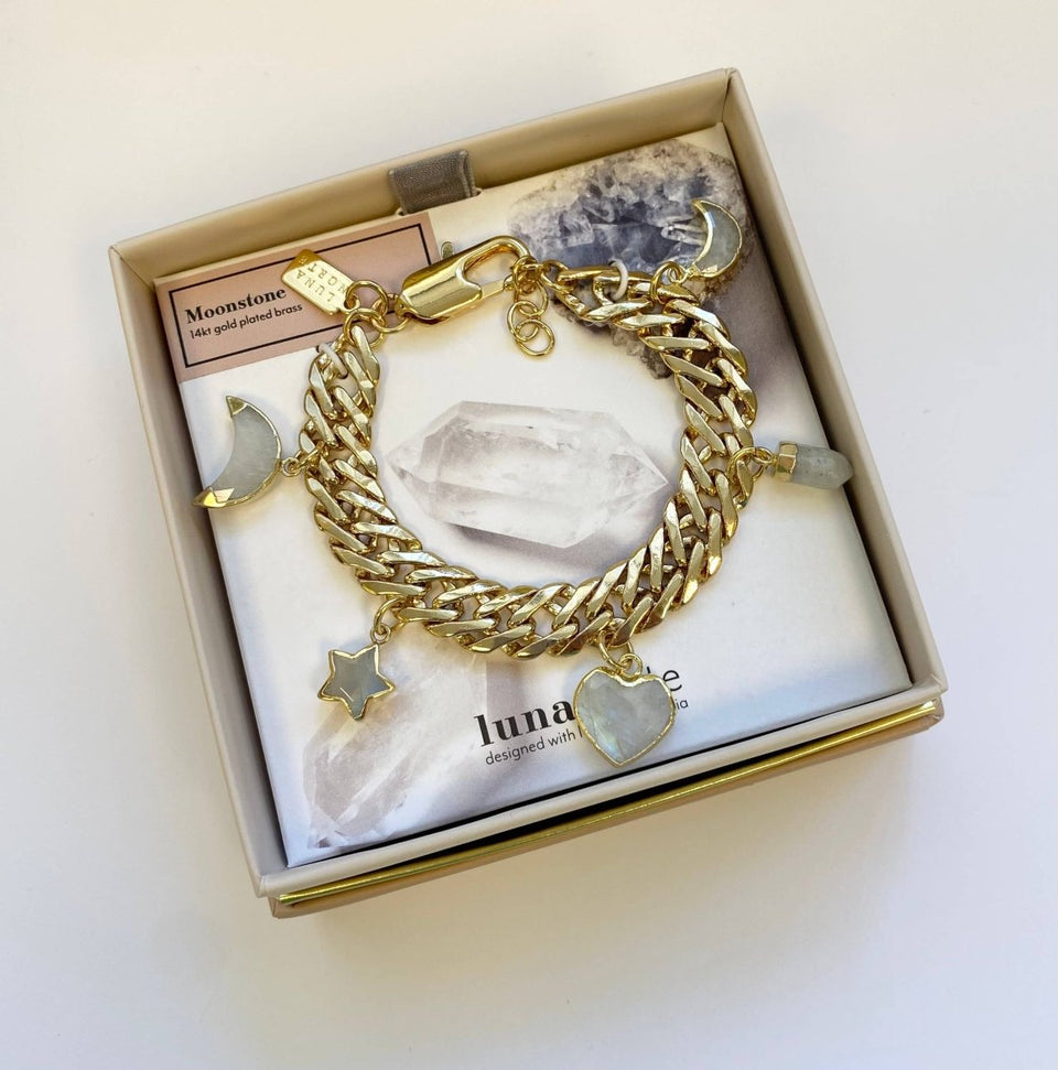 Lunar Legends Moonstone Charm Bracelet with Unique Charms