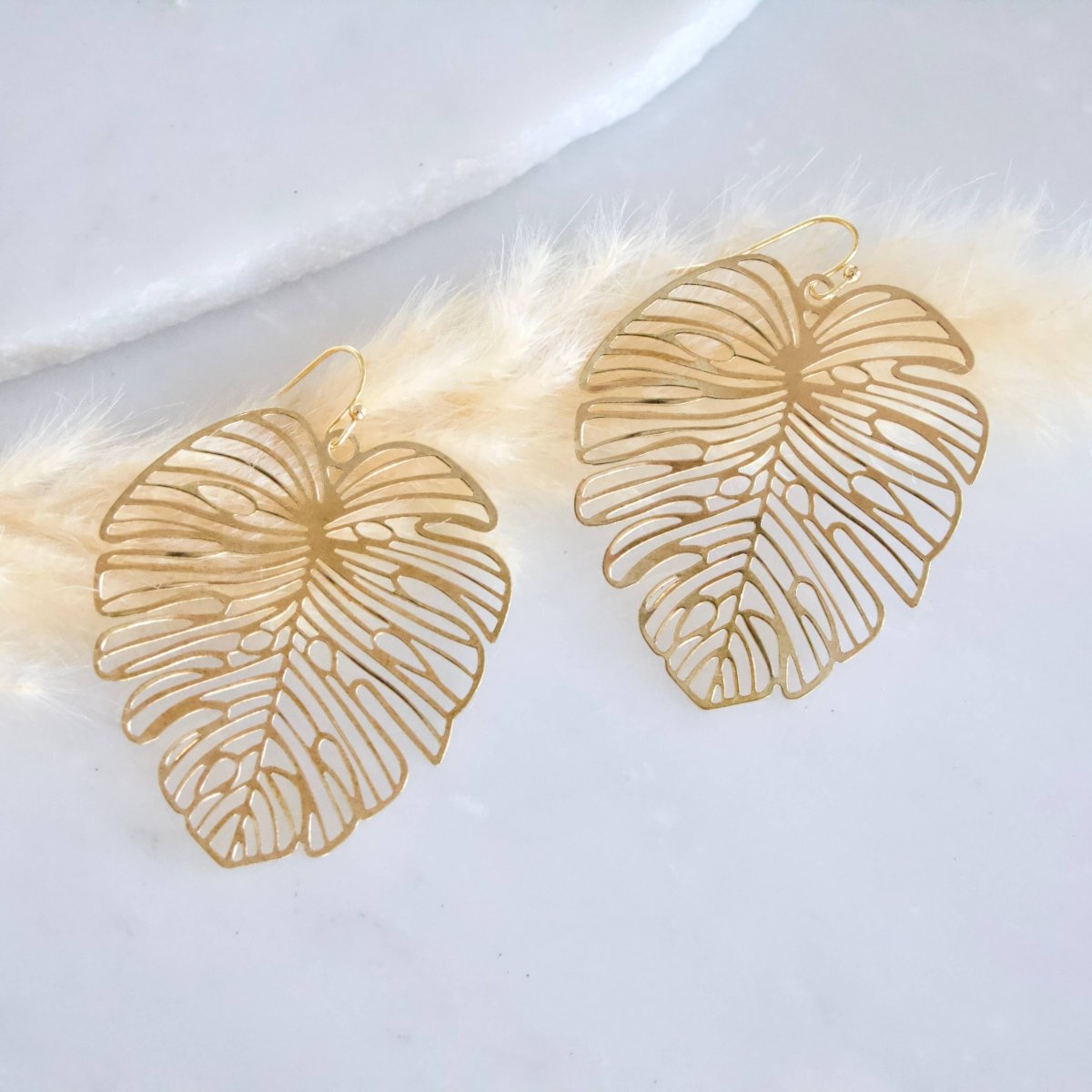 Melanie Monstera Leaf Earrings in Gold Plated Design