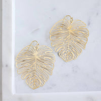 Melanie Monstera Leaf Earrings in Gold Plated Design