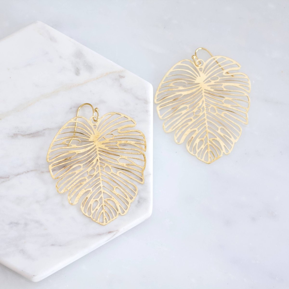 Melanie Monstera Leaf Earrings in Gold Plated Design
