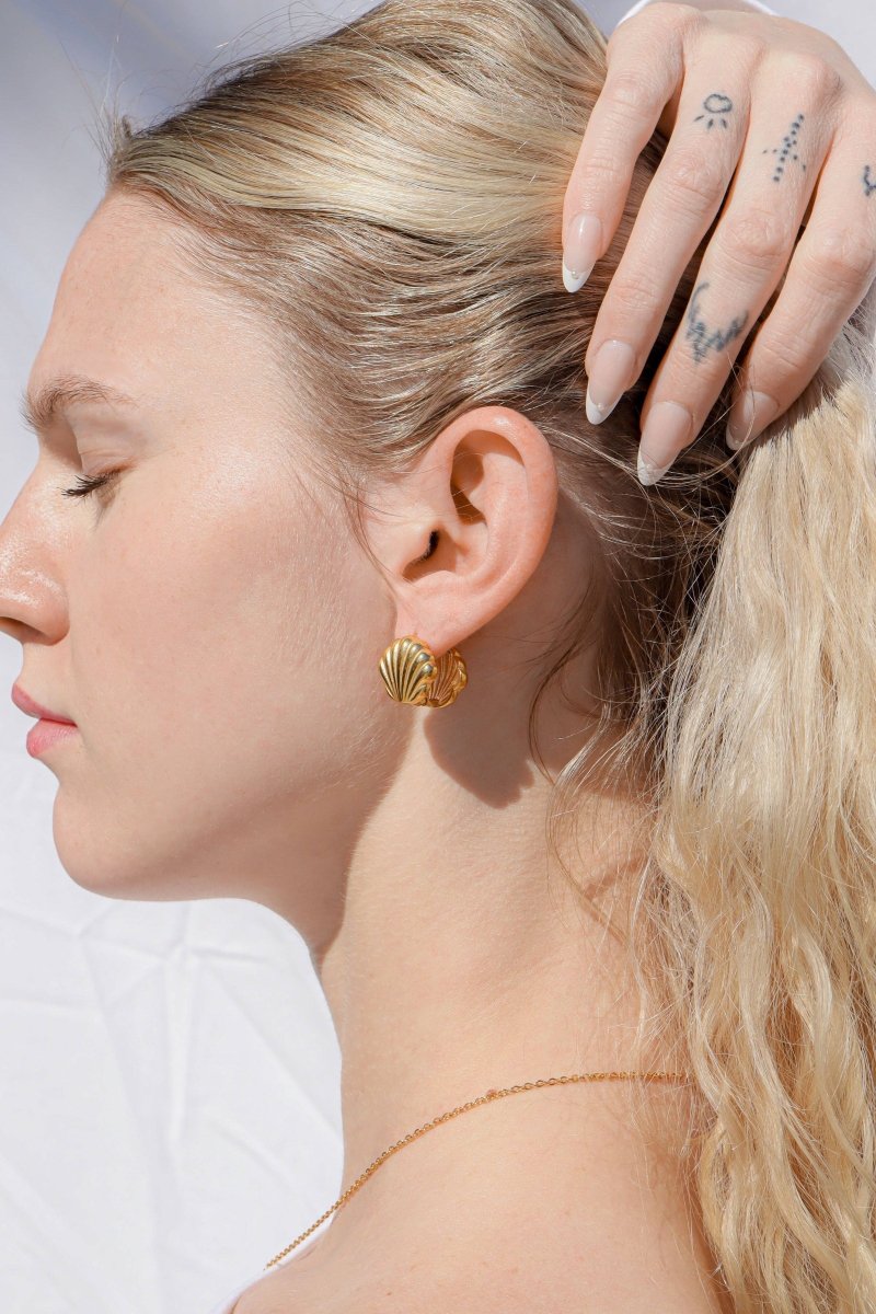 Mermaid Stainless Steel Shell Huggie Earrings