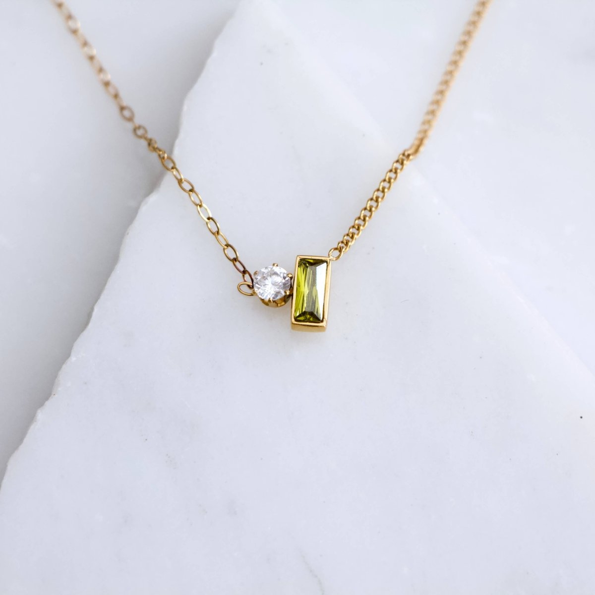 Olive Zircon geometric Necklace - Waterproof