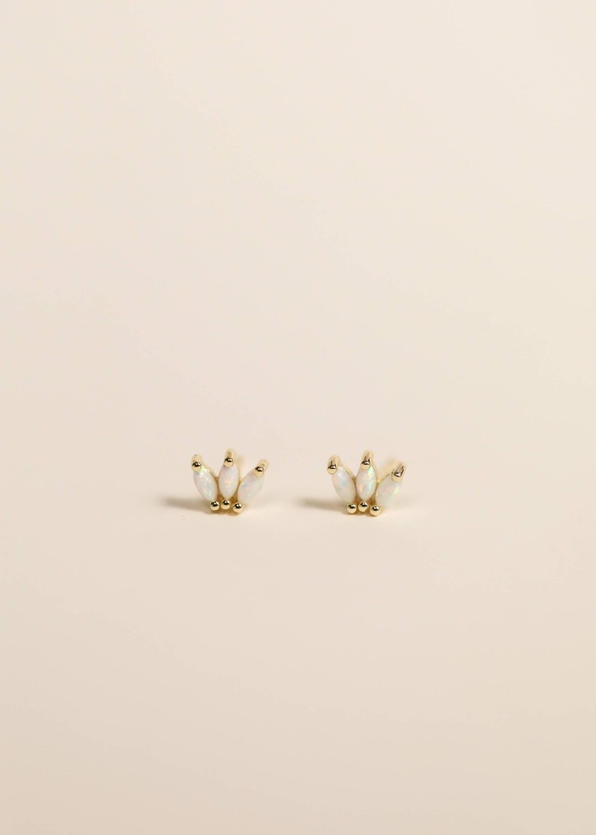 Opal Crown Stud - White - Gold Earrings for Elegant Style