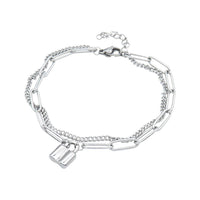 Padlock Silver Bracelet with Adjustable Chain Design