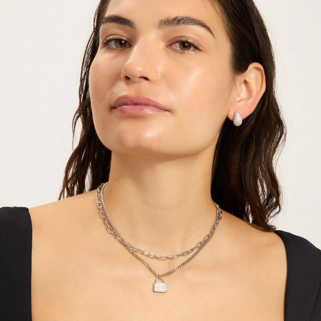 Padlock Sterling Silver Necklace with Adjustable Length