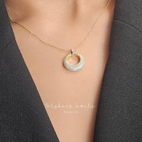 Pave Halo Necklace- Silver
