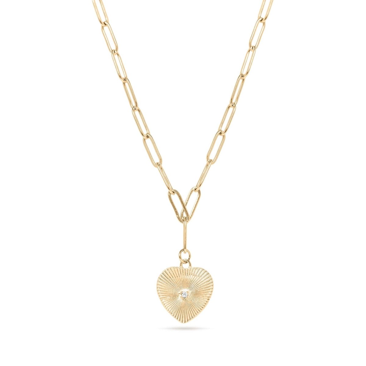 Radiant 18K Gold Paperclip Chain Necklace with Heart Pendant