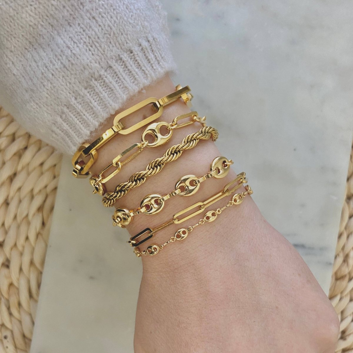 Sailor 18k Gold Mariner and Paperclip Link Chain Bracelet