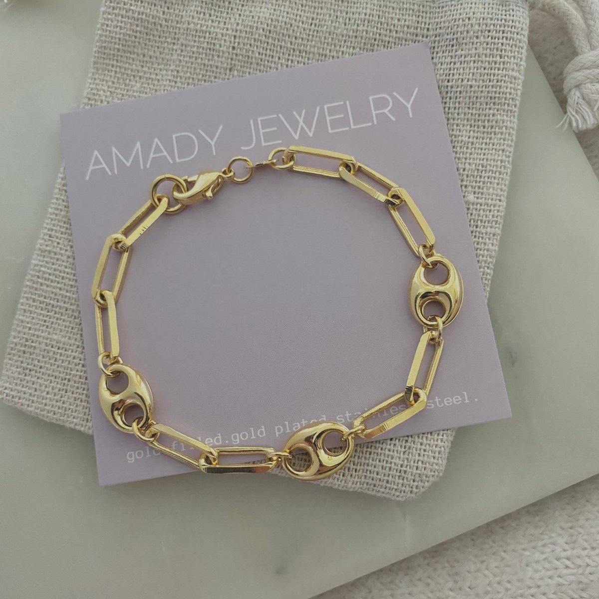 Sailor 18k Gold Mariner and Paperclip Link Chain Bracelet