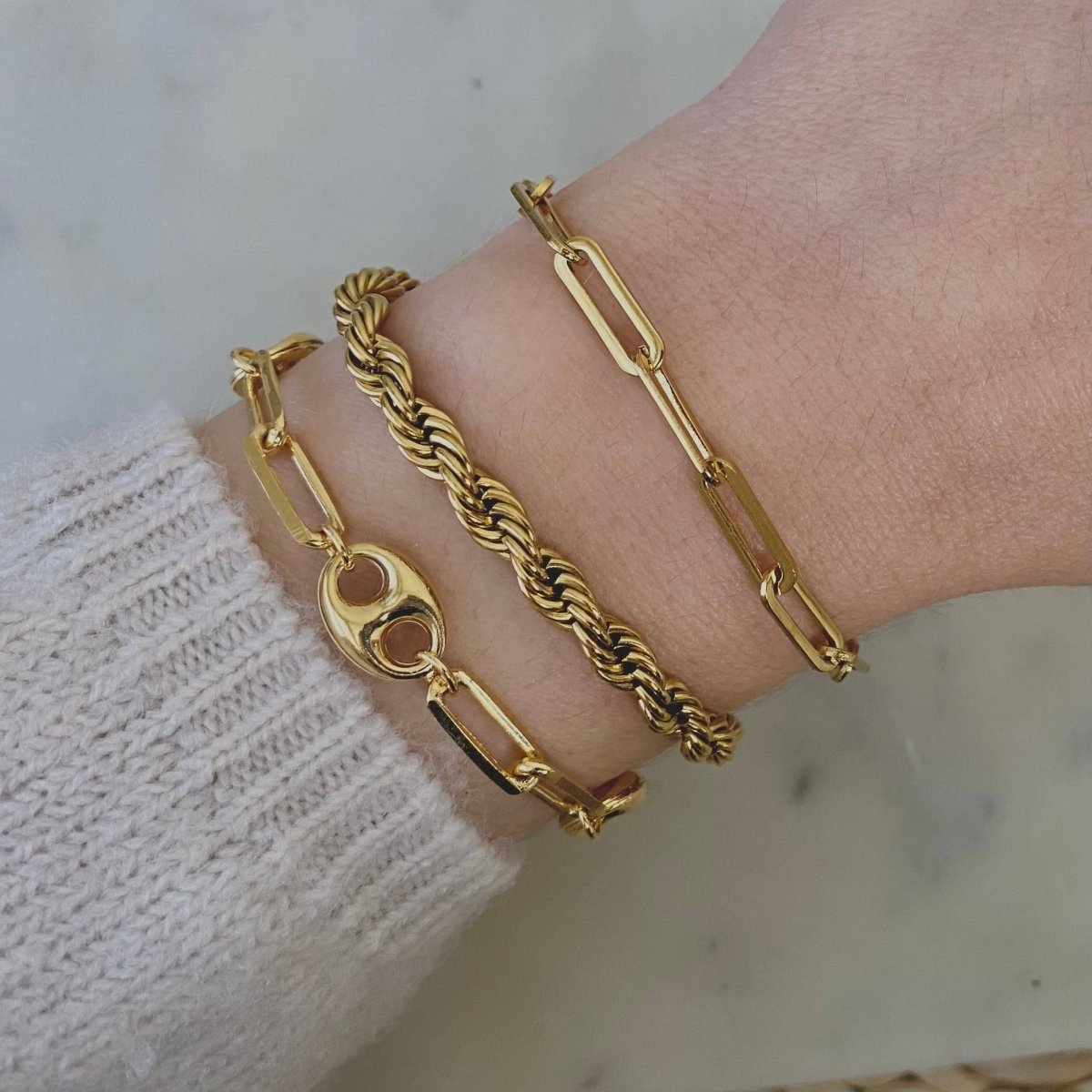 Sailor 18k Gold Mariner and Paperclip Link Chain Bracelet