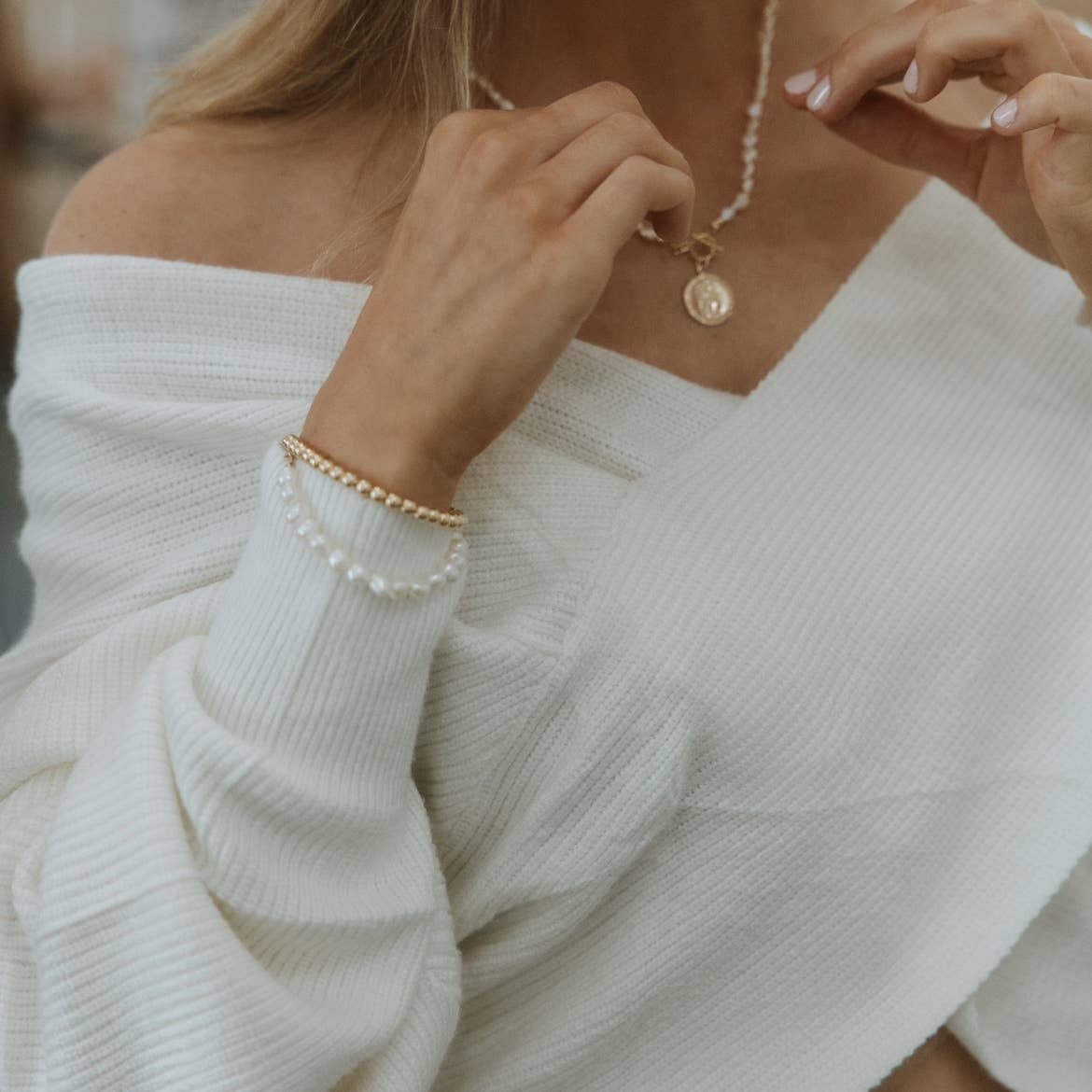 Saint Christopher Toggle Pearl Necklace Gold Filled