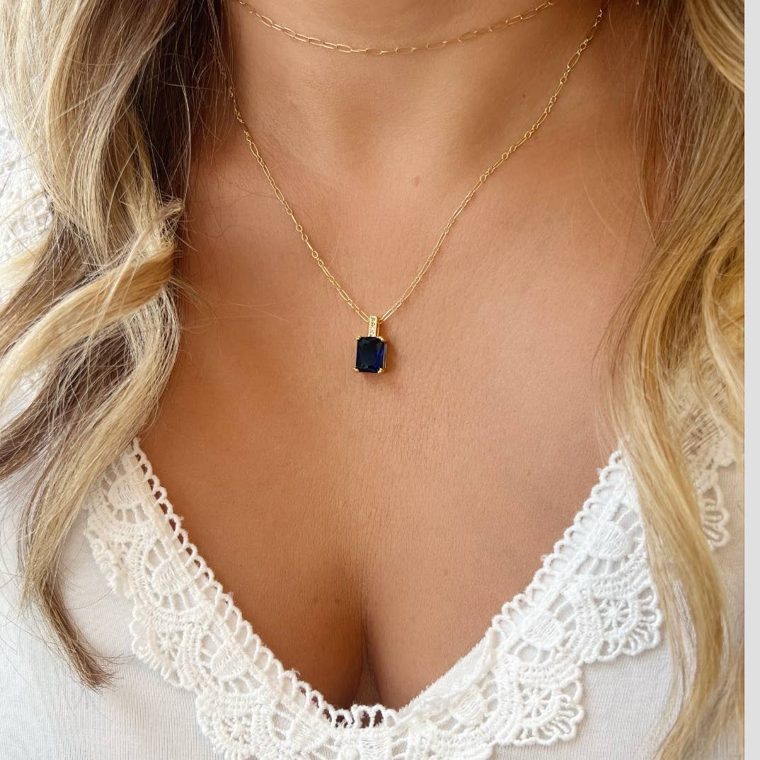 Santorini Blue Baguette Pendant Necklace Gold Filled