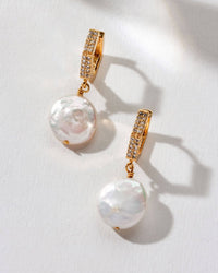 Seaborn Coin Pearl CZ Huggie Earring in Gold Plated Design