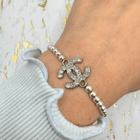 Silver Crystal and 4mm Sterling Silver Beaded Bracelet