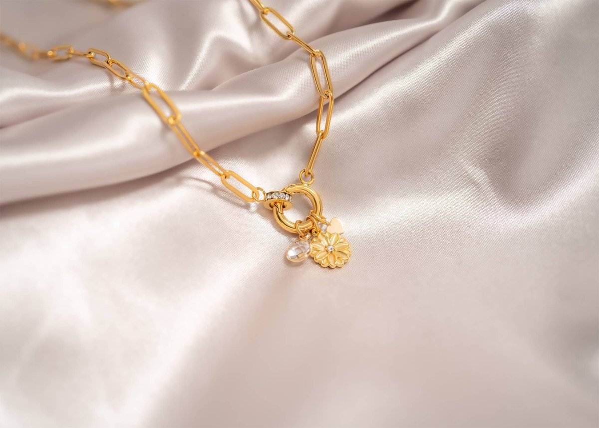 Silver Rhinestone Charm Holder Necklace Modern Elegance
