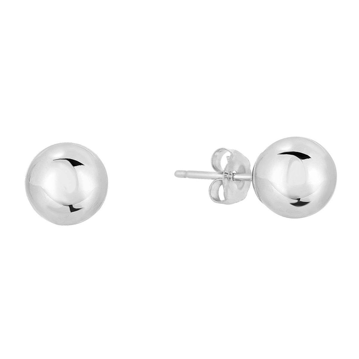 Solid 14K White Gold Ball Stud Earring with Secure Push-Back 6mm