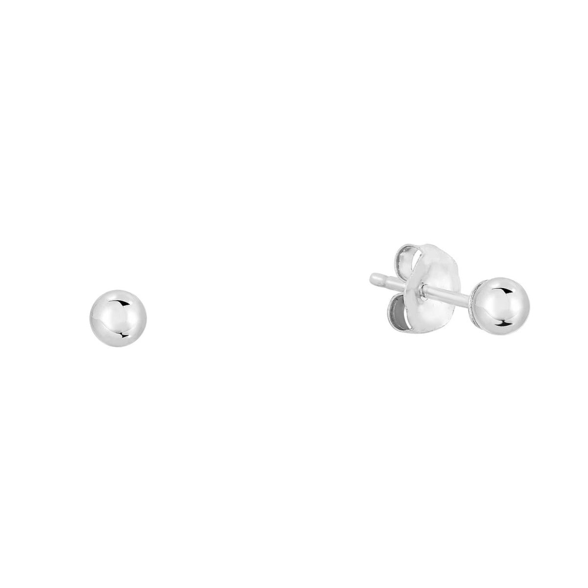 Solid 14K White Gold Ball Stud Earring with Secure Push-Back 6mm