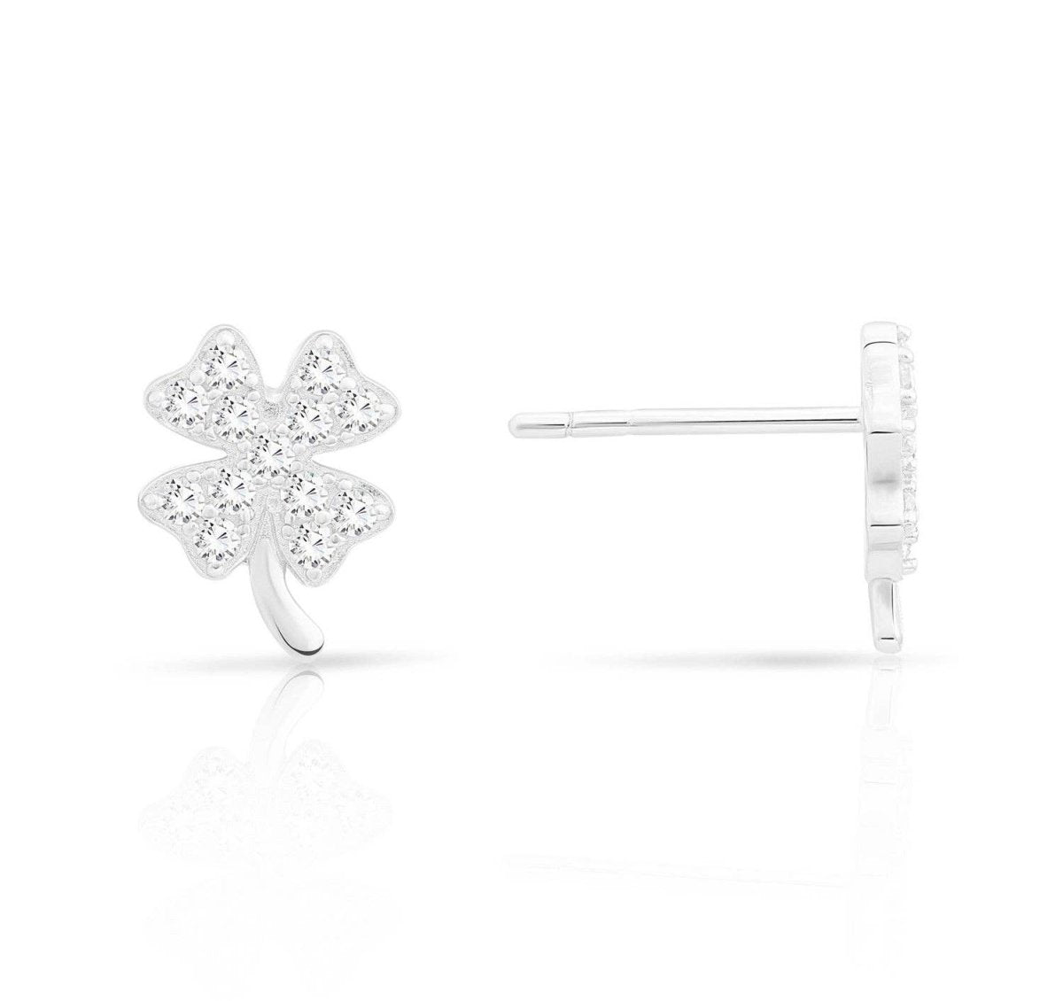 Sterling Silver Cubic Zirconia Clover Stud Earring