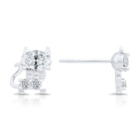 Sterling Silver & CZ Cat Stud Earring for Cat Lovers