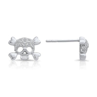 Sterling Silver CZ Skull Stud Earring (DE-17)