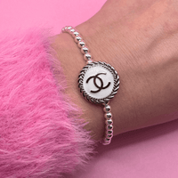 Sterling Silver Upcycled White Emblem Chanel Bracelet