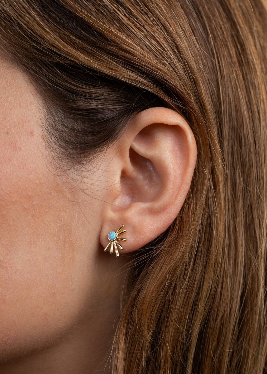 Sun Ray - Fire Opal - Gold Earrings for Elegant Style