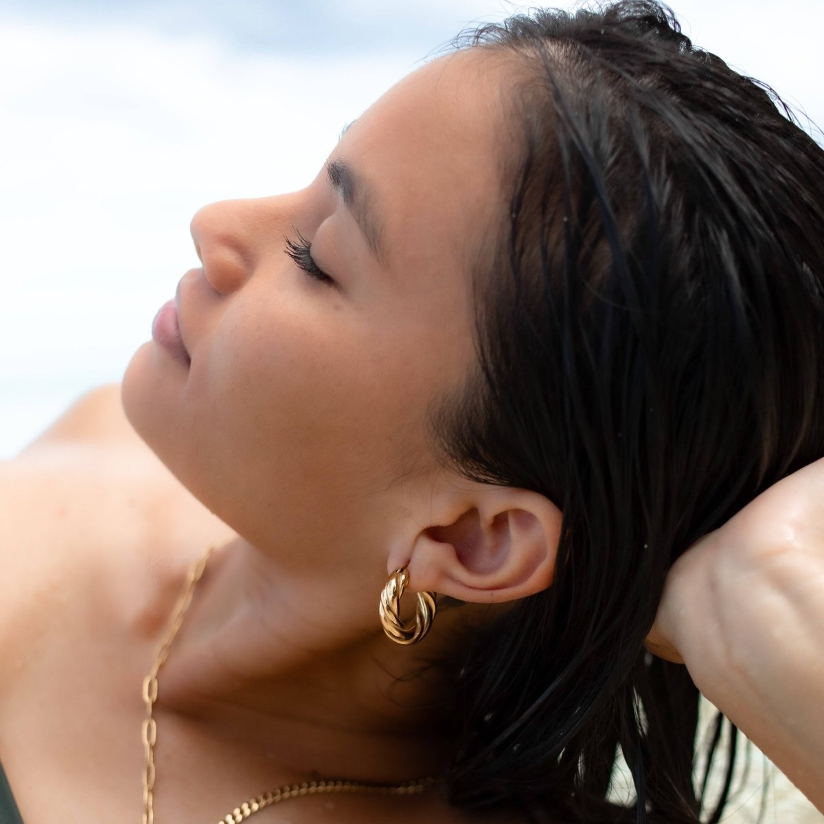 Sustainable Waterproof Twist Gold Hoop Earrings for Style