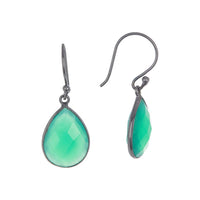 Tranquility Pear Drop Green Onyx Earrings in Sterling Silver