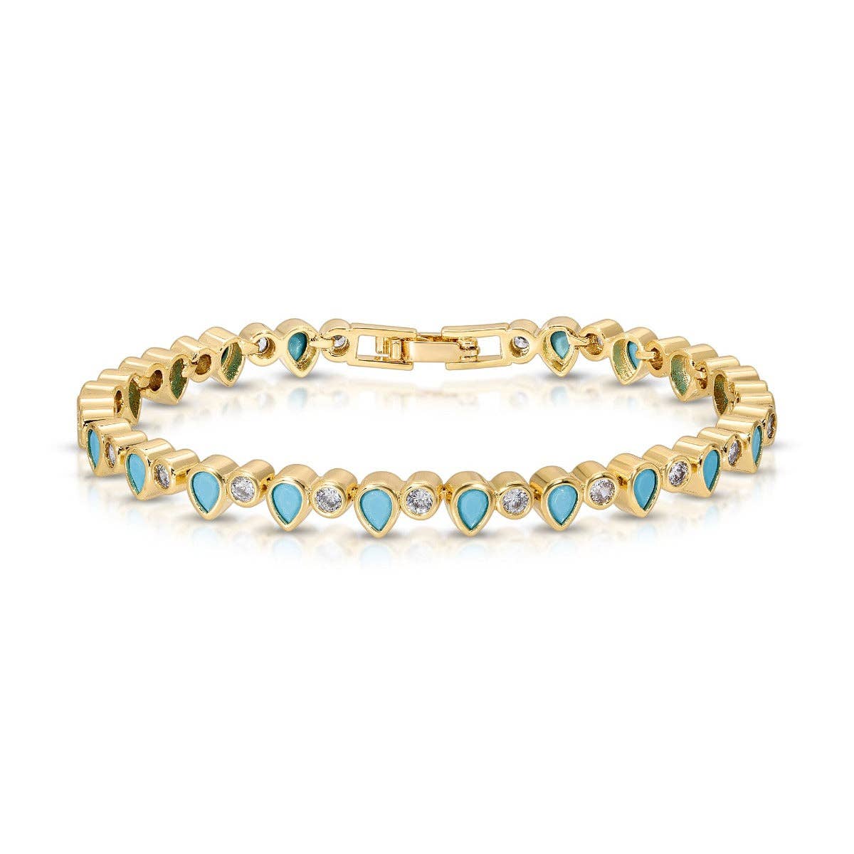 Turquoise & Gold Teardrop Tennis Bracelet
