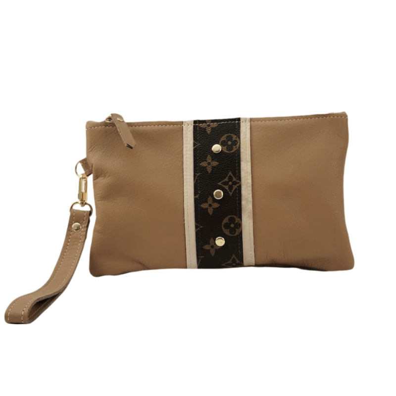 Upcycled Louis Vuitton Cathy Wristlet In Mocha Mousse Leather