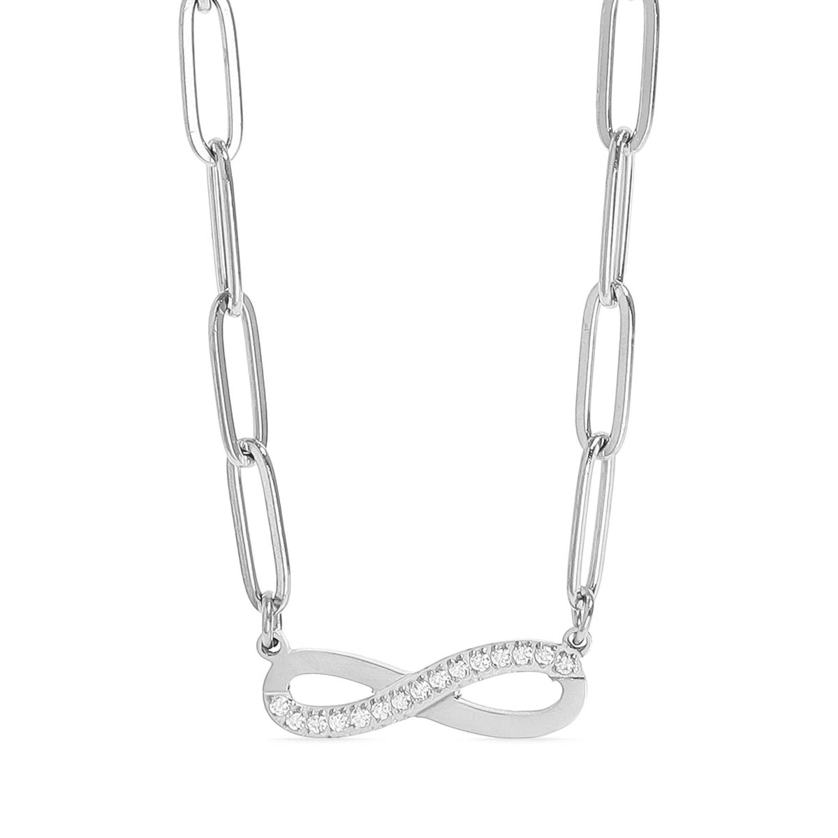 Waterproof Stainless Steel Stone "Infinity" Paperclip Chain Necklace