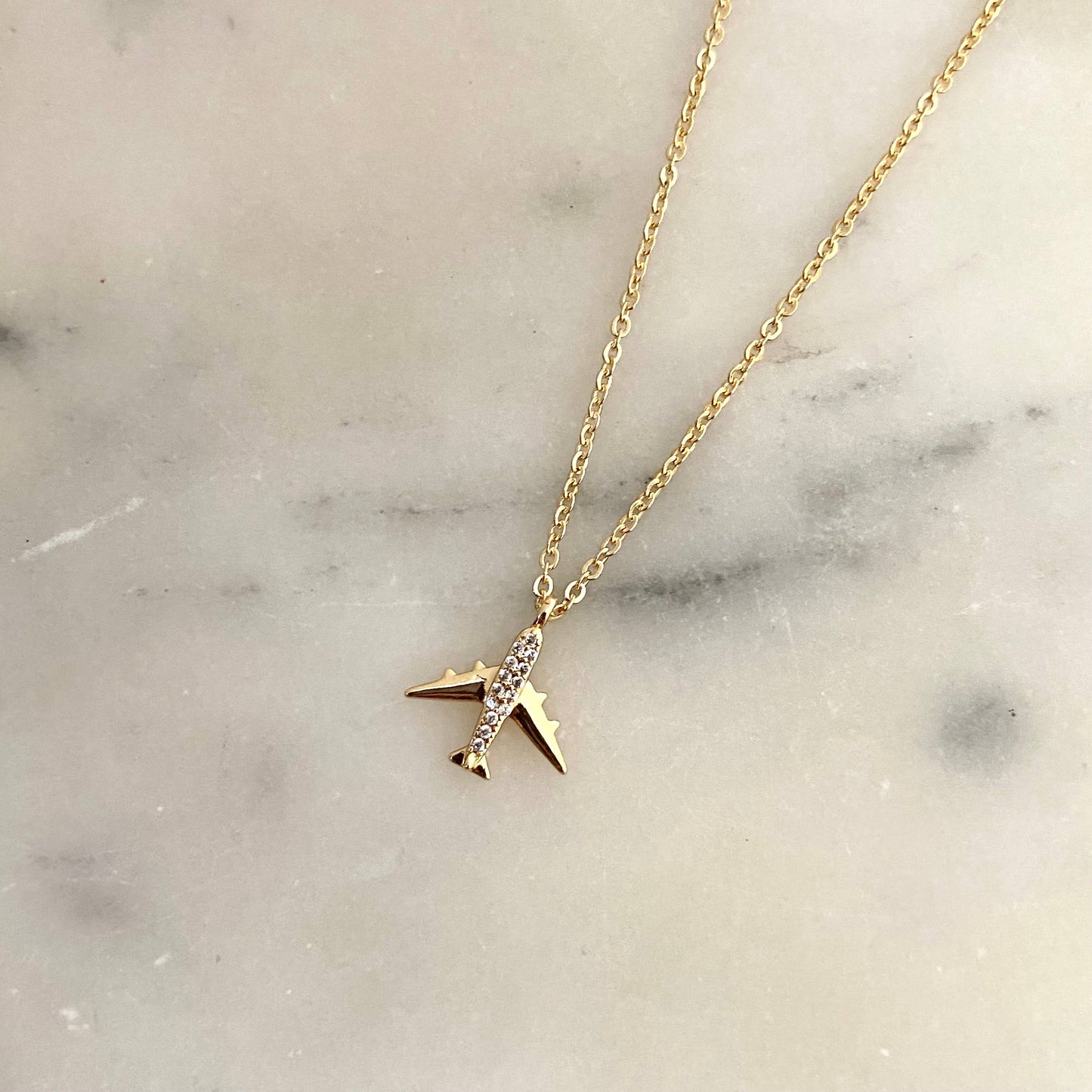 Airplane jet plane charm pendant necklace travel 18k GF