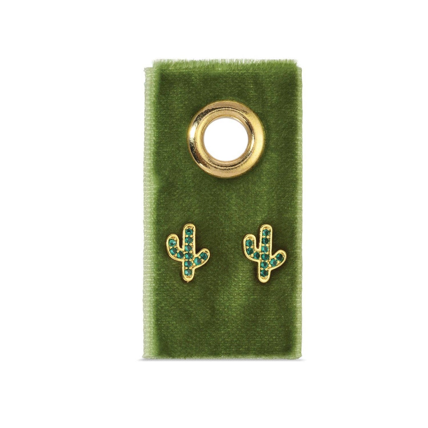 Saguaro Green Pave Cactus Studs in 18K Gold Brass
